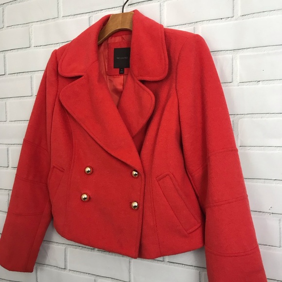 The Limited Wool Pea Coat Orange Coral Jacket XS - Picture 2 of 8
